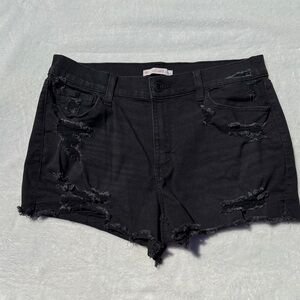 SO High rise curvy shortie Black Distressed Jean Shorts